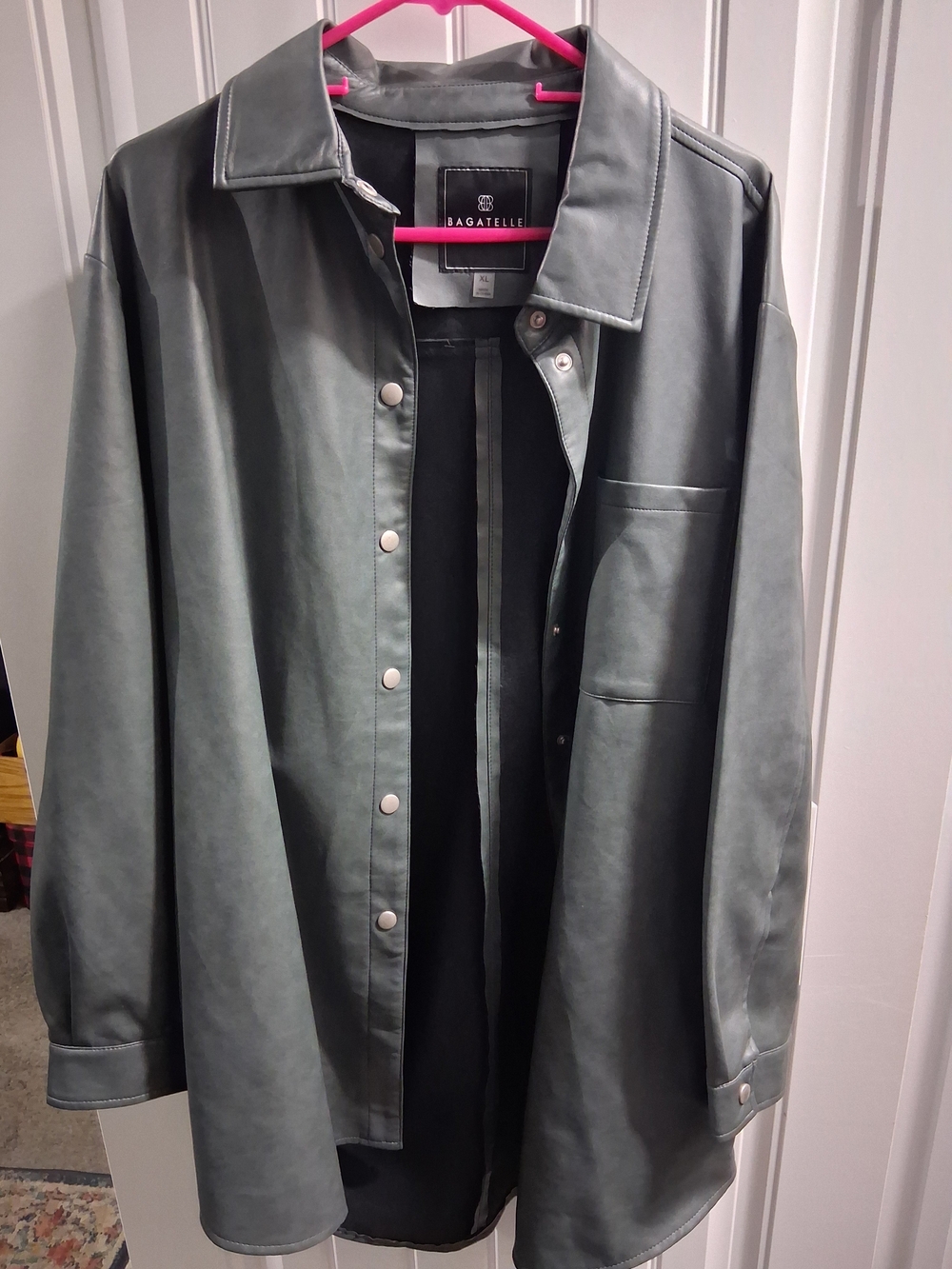 bagatelle Slate Gray Faux-Leather Overshirt